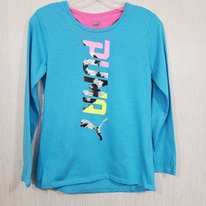 Puma logo front graphic long sleeve racerback shirt girls size large